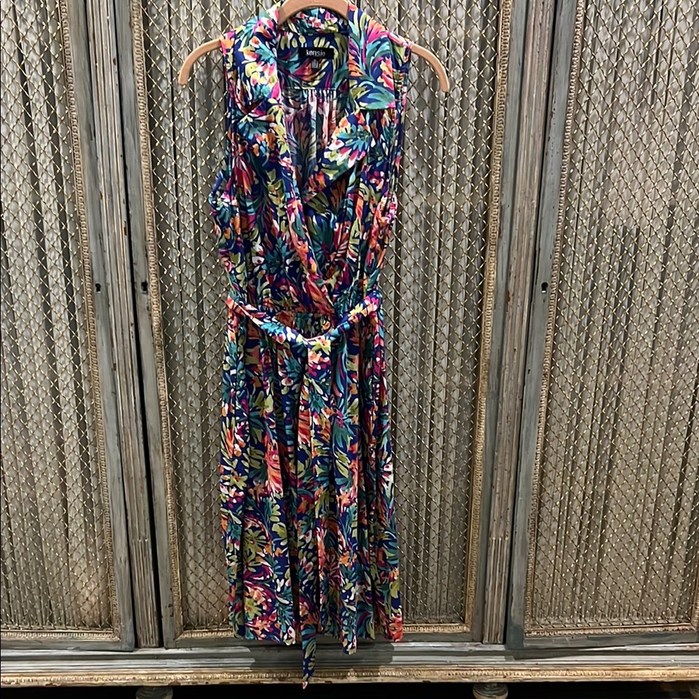 Kensie Sleeveless Wrap Maxi Dress in Blue and Red
